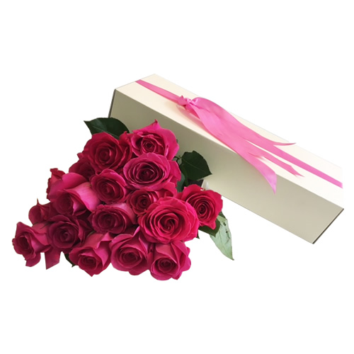 White box with pink roses