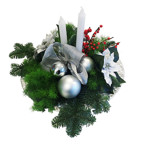 Christmas Table Arrangement with White Candle