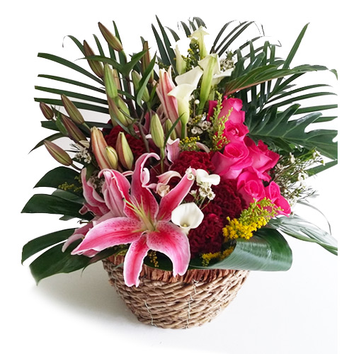 Premium basket with season flowers