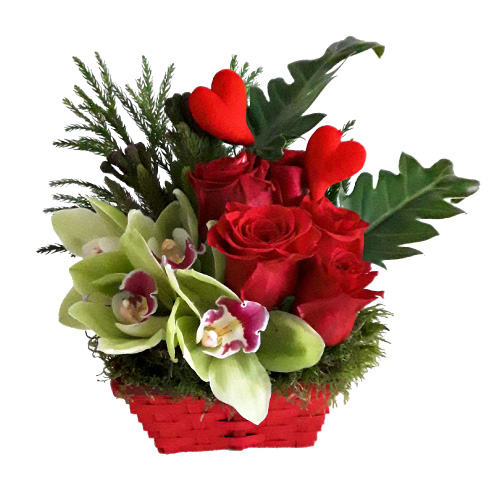 Basket with Red Roses