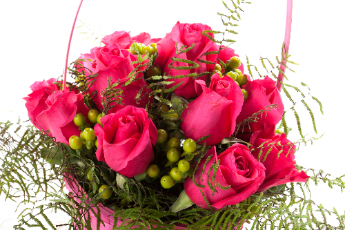 My love basket with fuchsia roses