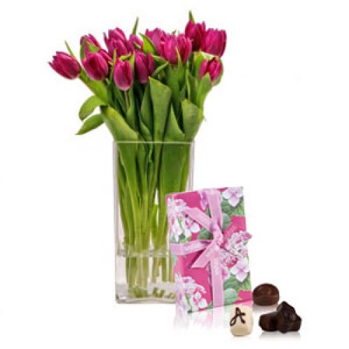 Fuchsia Tulips Vase + Bonbons