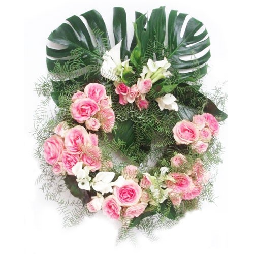 Funeral Crown with Pink Roses