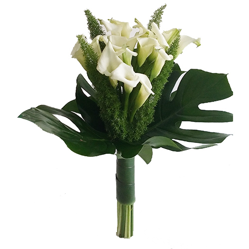 White Calla Lilly with Monstera and Greens