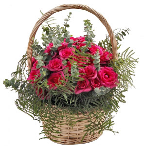 Pink Fuchsia Roses Basket