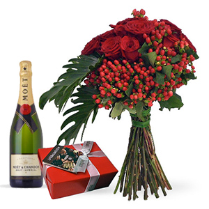 Premium Roses Bouquet + Champagne + Chocolates