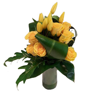 Yellow Roses and Tulips Vase